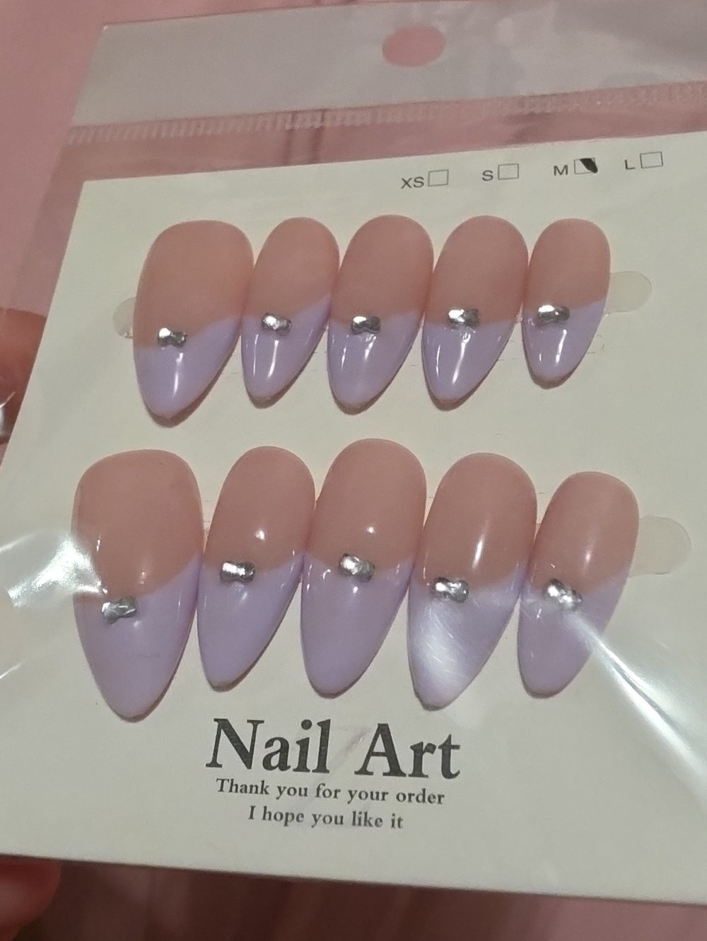 Neutral & Lavender Press-On Nails with Silver Accent -